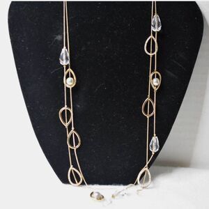 Gvg Gold Plated Double Layer Rhinestone Accent Teadrop 28" Link Chain Necklace